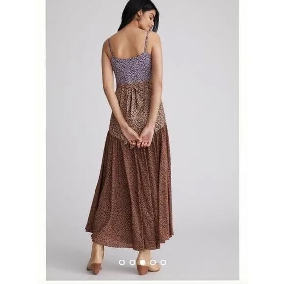 Anthropologie Hutch Elma High Low Wrap Dress color block floral print Small - Picture 2 of 11